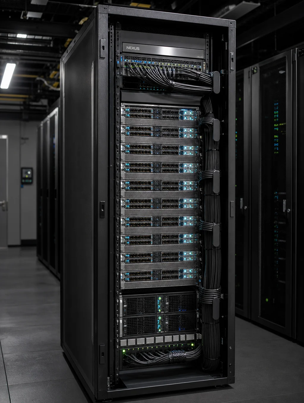 Fiber optic cables and network server racks